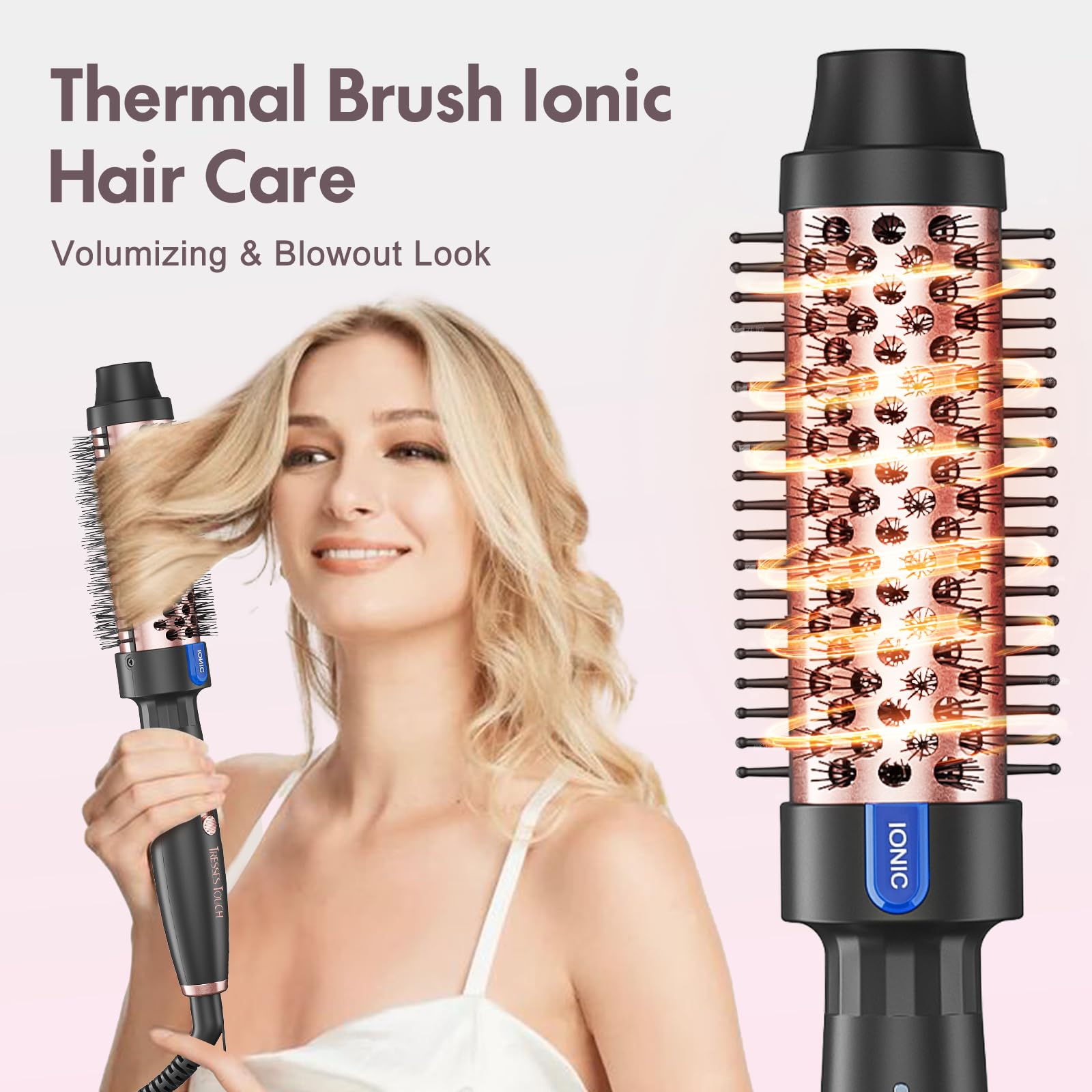 Tresses Touch two heat settings tailor styling for thin or thick hair.