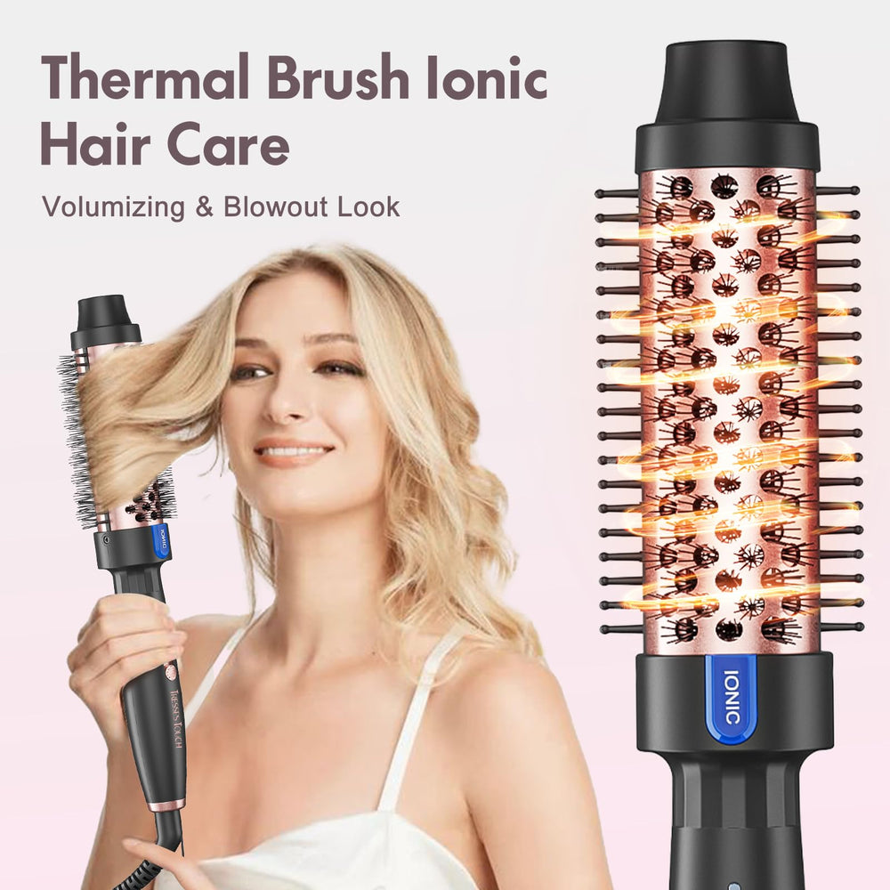 Tresses Touch two heat settings tailor styling for thin or thick hair.