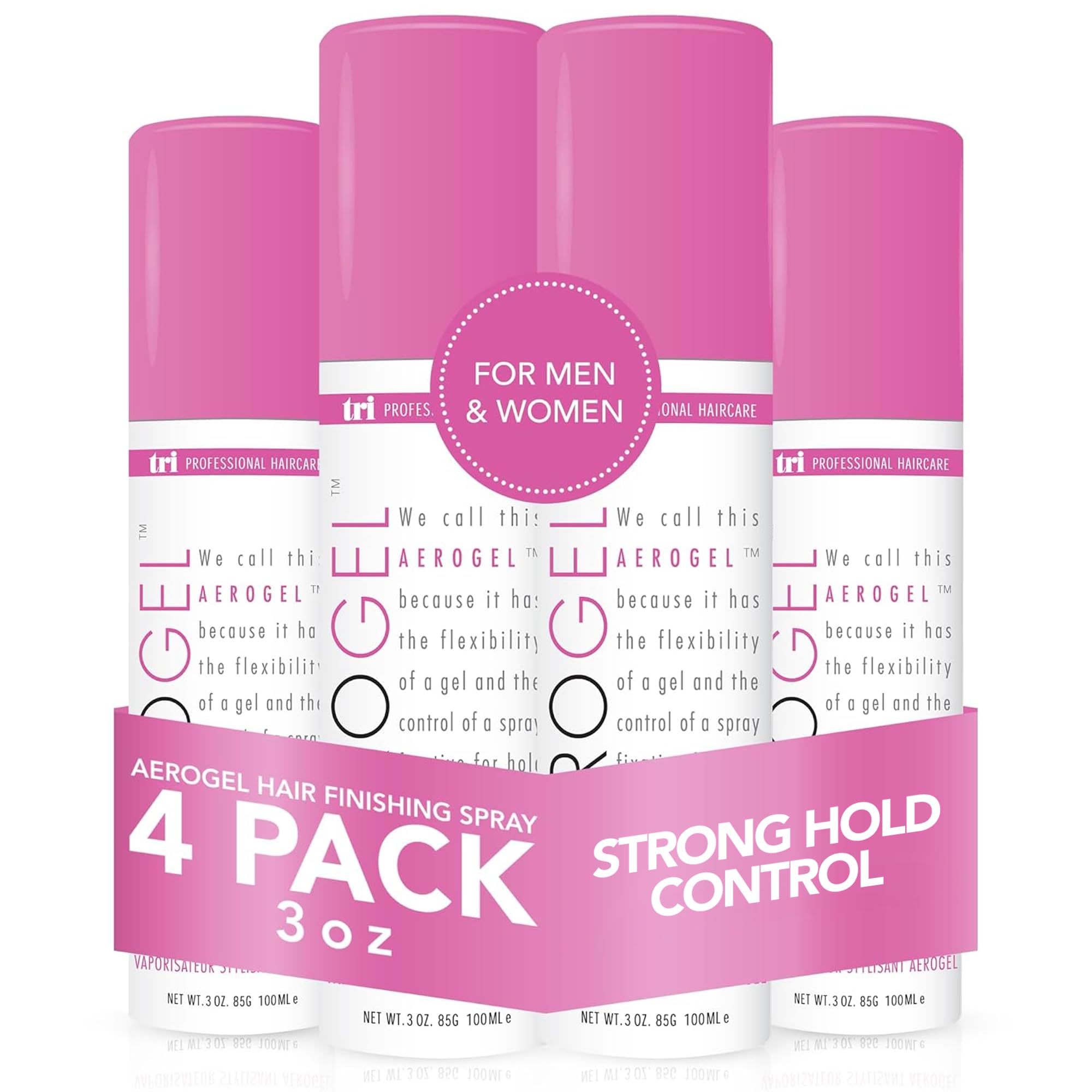 TRI Design Aerogel hairspray bottle with strong flexible hold for all-day shaping