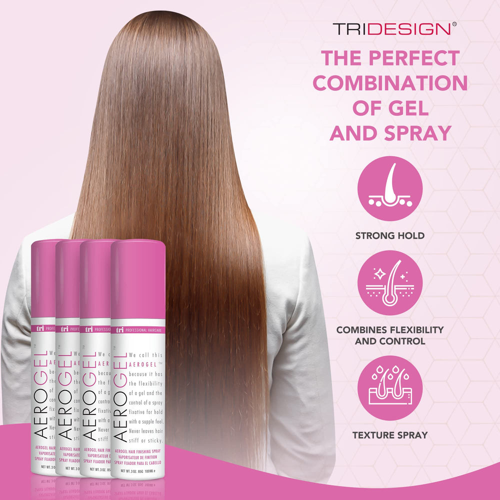 TRI Design Aerogel hairspray on shiny hair with lasting lift