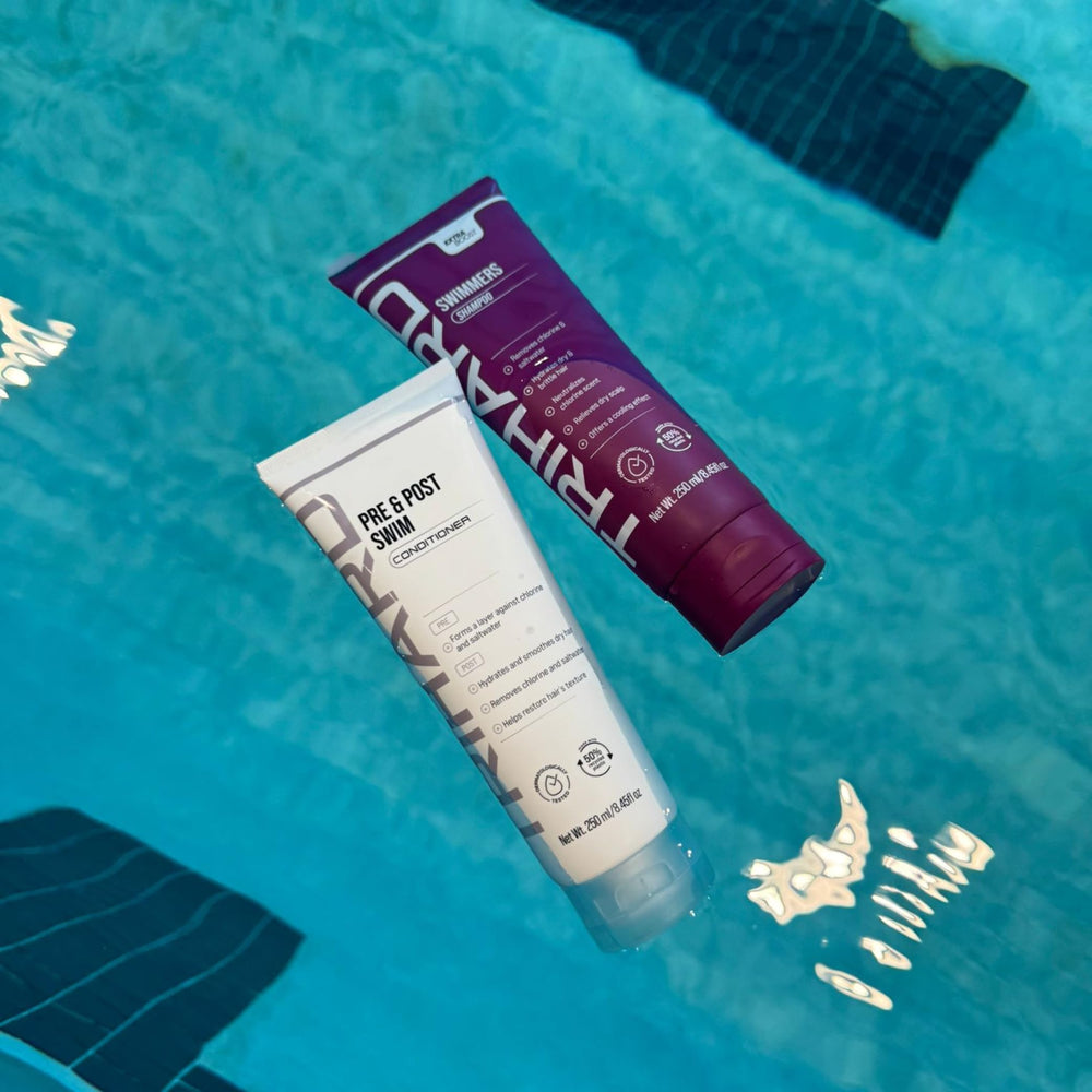 TRIHARD Swim pre-swim conditioner on hair ends offers protection before exposure