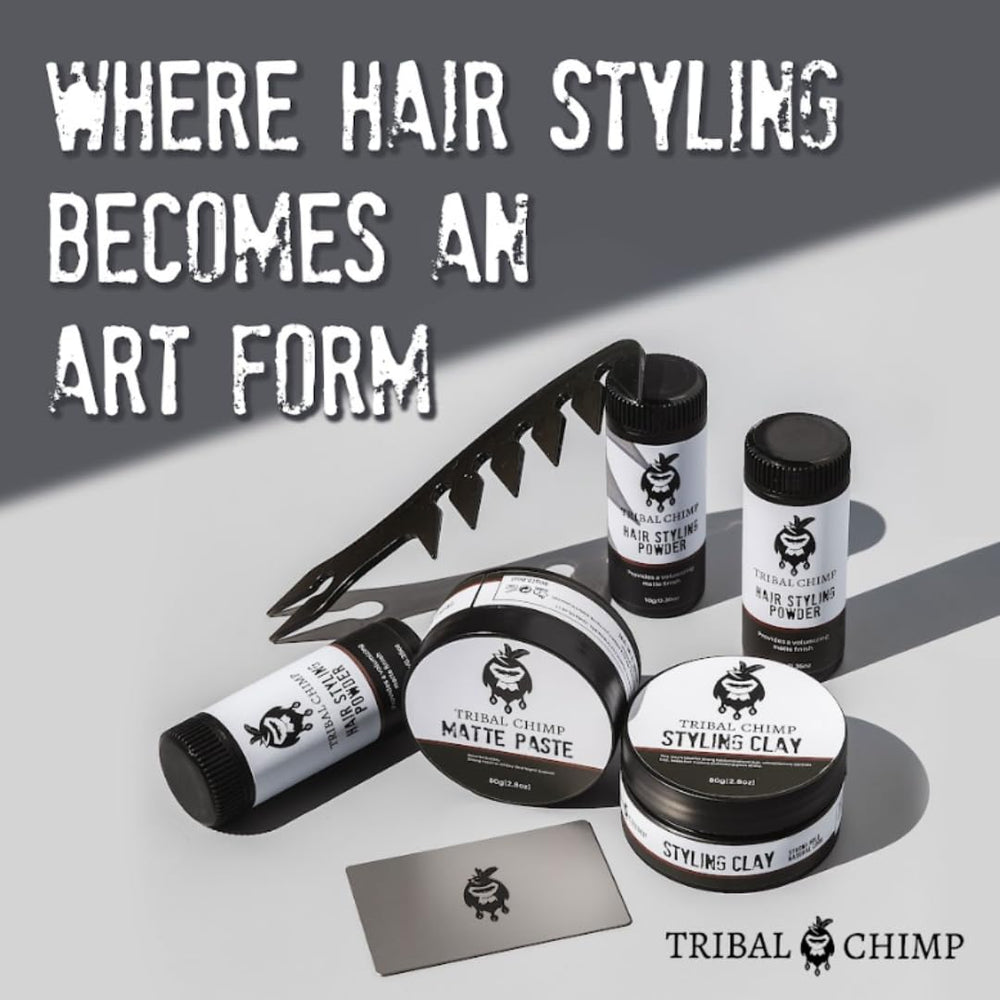 Tribal Chimp Hair Styling Powder 3-piece set packaging shot.