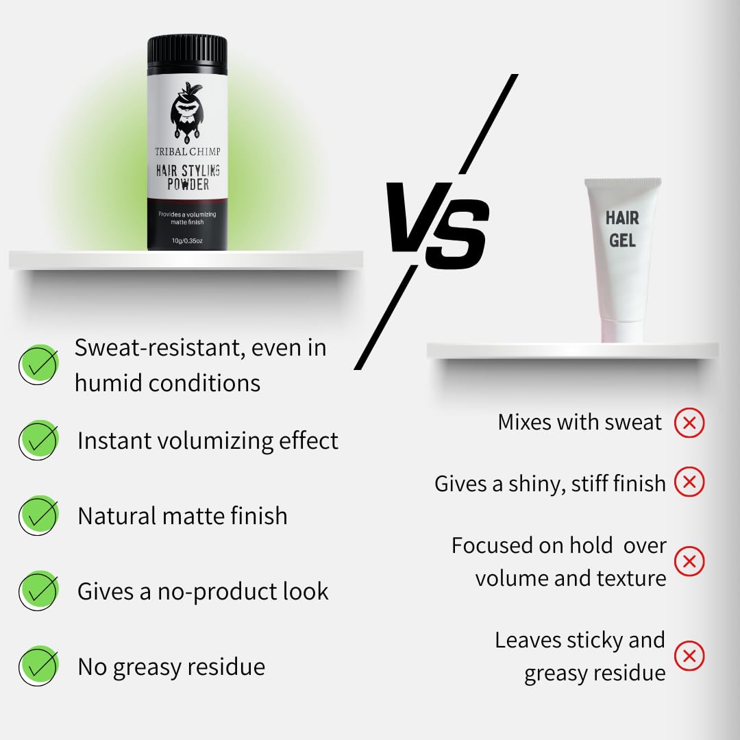 Tribal Chimp Hair Styling Powder lifts roots without greasiness.