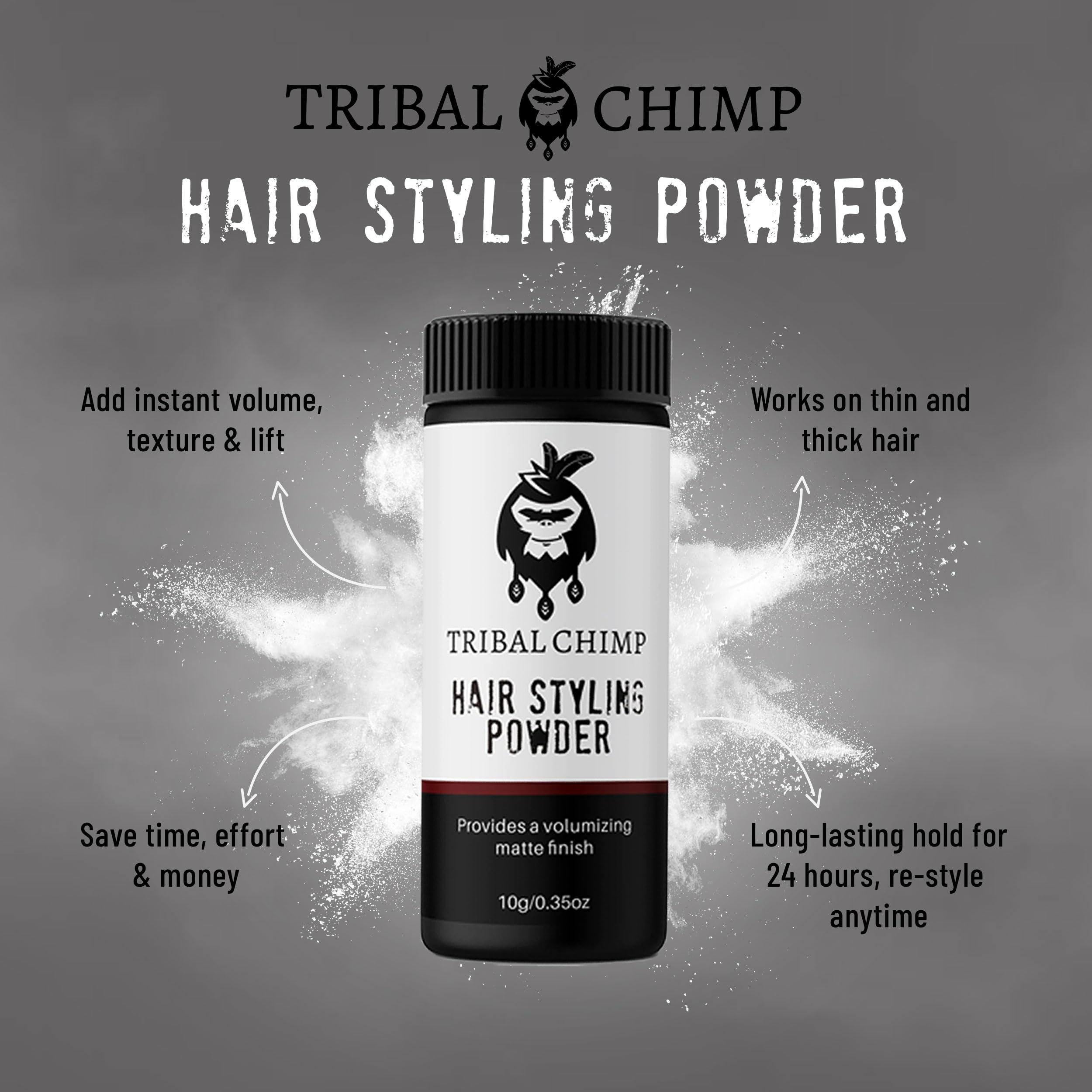Tribal Chimp powder dispense shows easy, even application for volume