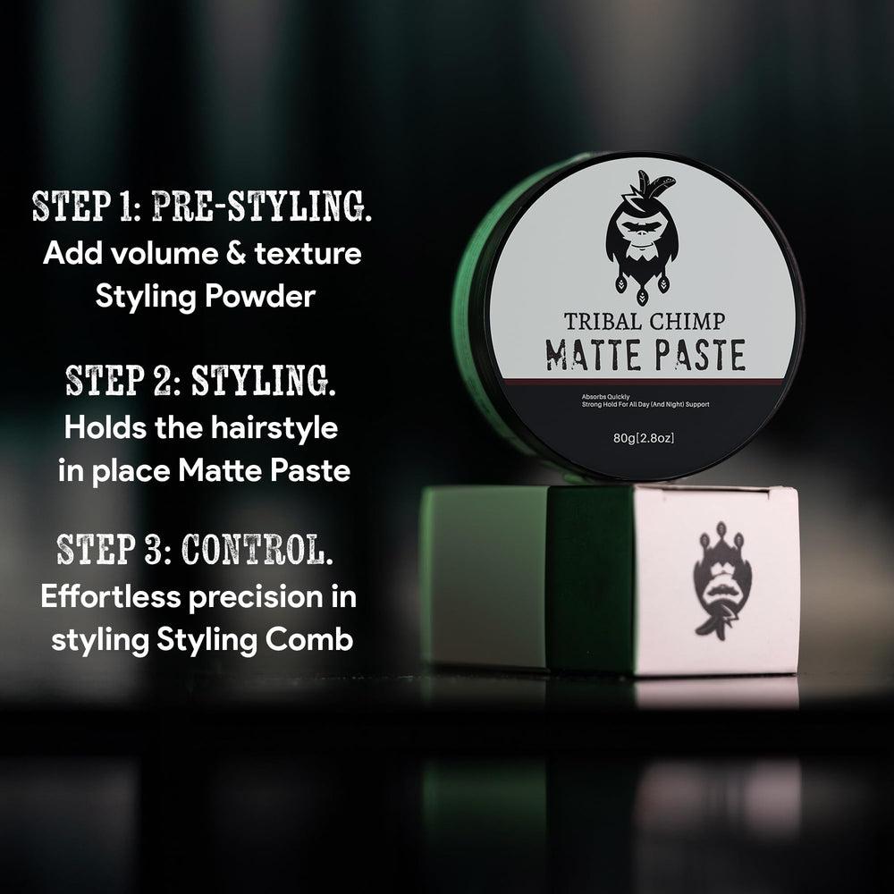 Tribal Chimp matte finish hair demonstrates natural, flexible hold.