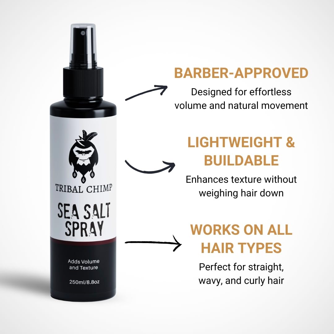 Tribal Chimp Sea Salt Spray packaging is non-toxic and alcohol-free
