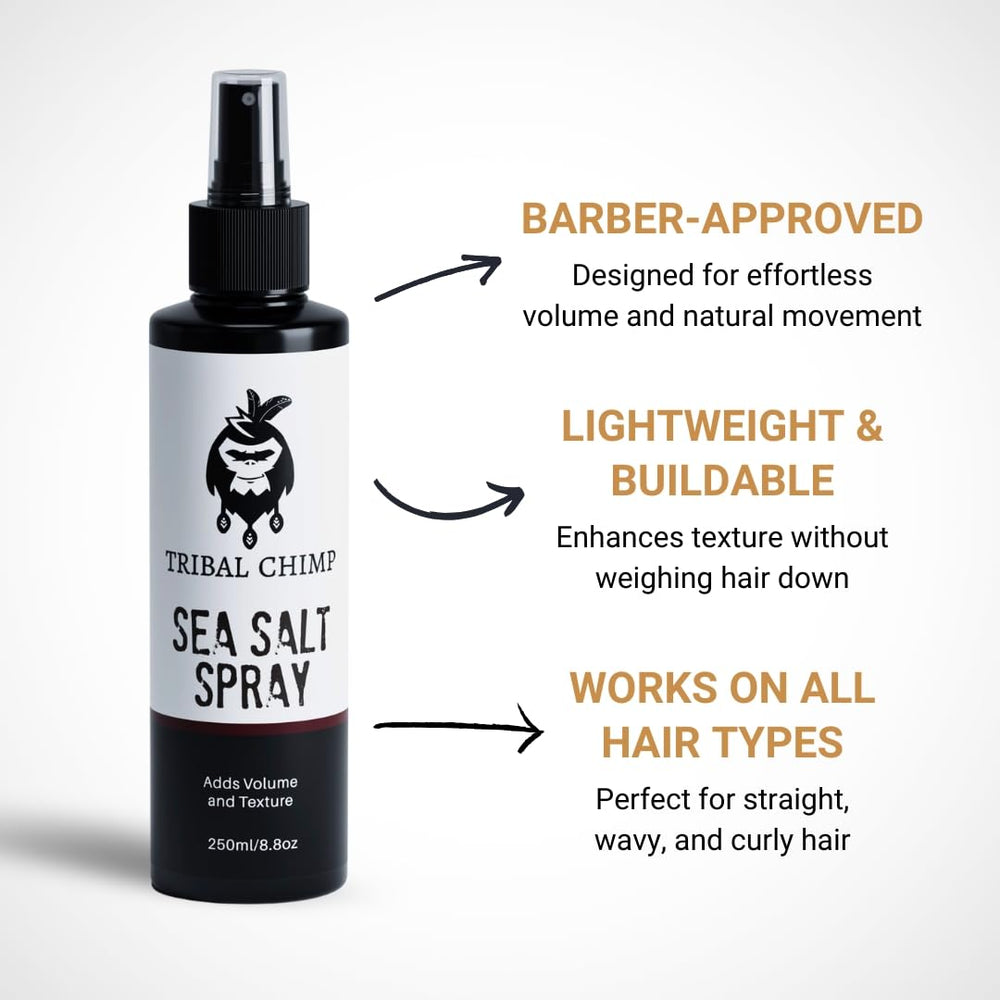 Tribal Chimp Sea Salt Spray packaging is non-toxic and alcohol-free
