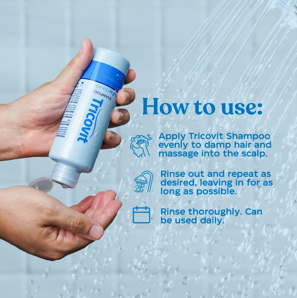 Tricovit Bottle Anti-Aging Hair Care highlights nourishing formula for healthier-looking strands.