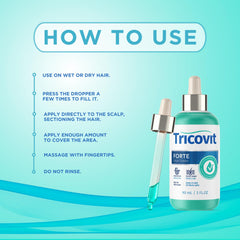 Tricovit Forte Drops targeted scalp application to help balance sebum.