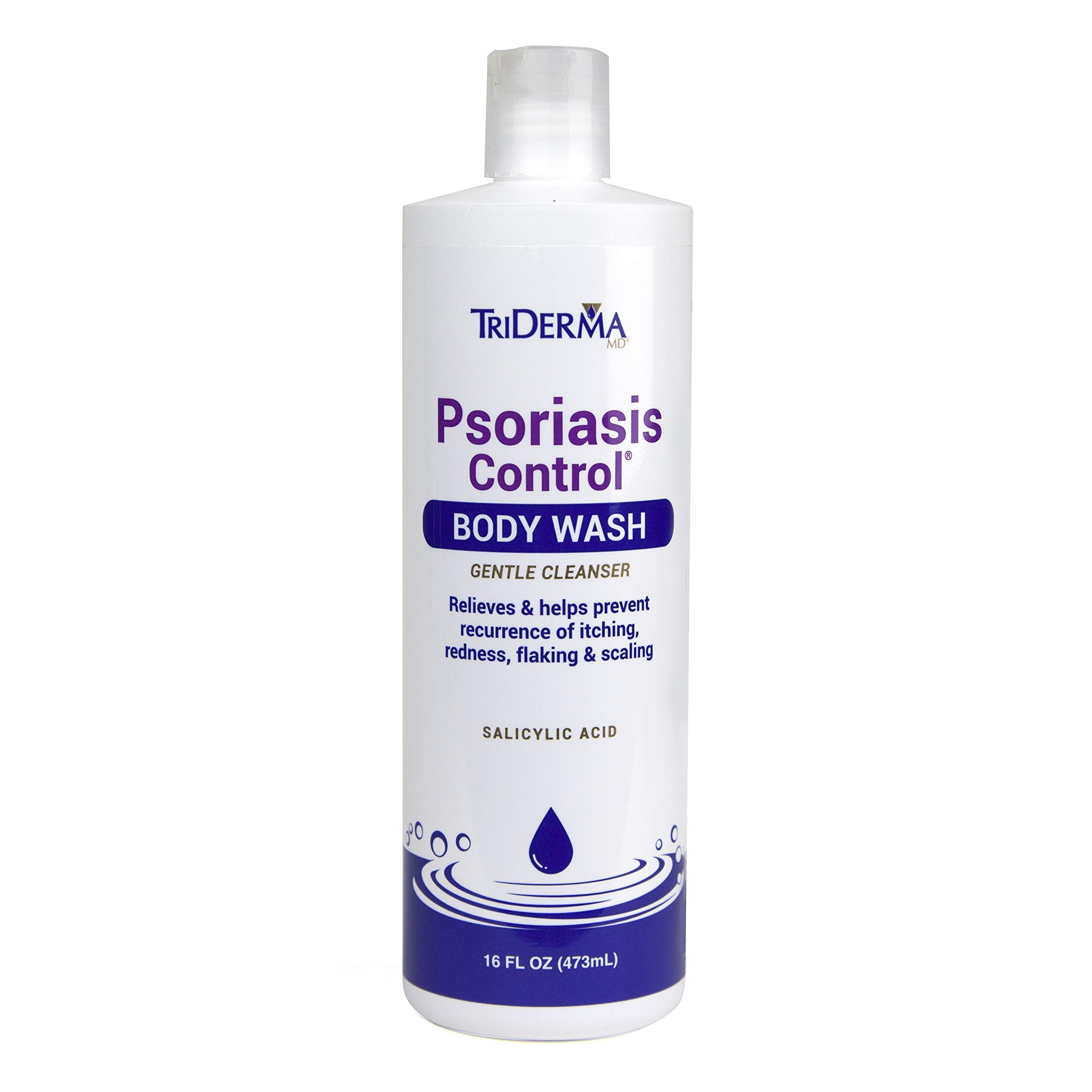 TriDerma psoriasis-control-body-wash-bottle promotes gentle cleansing for psoriasis-prone skin.