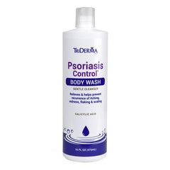 TriDerma psoriasis-control-body-wash-bottle promotes gentle cleansing for psoriasis-prone skin.