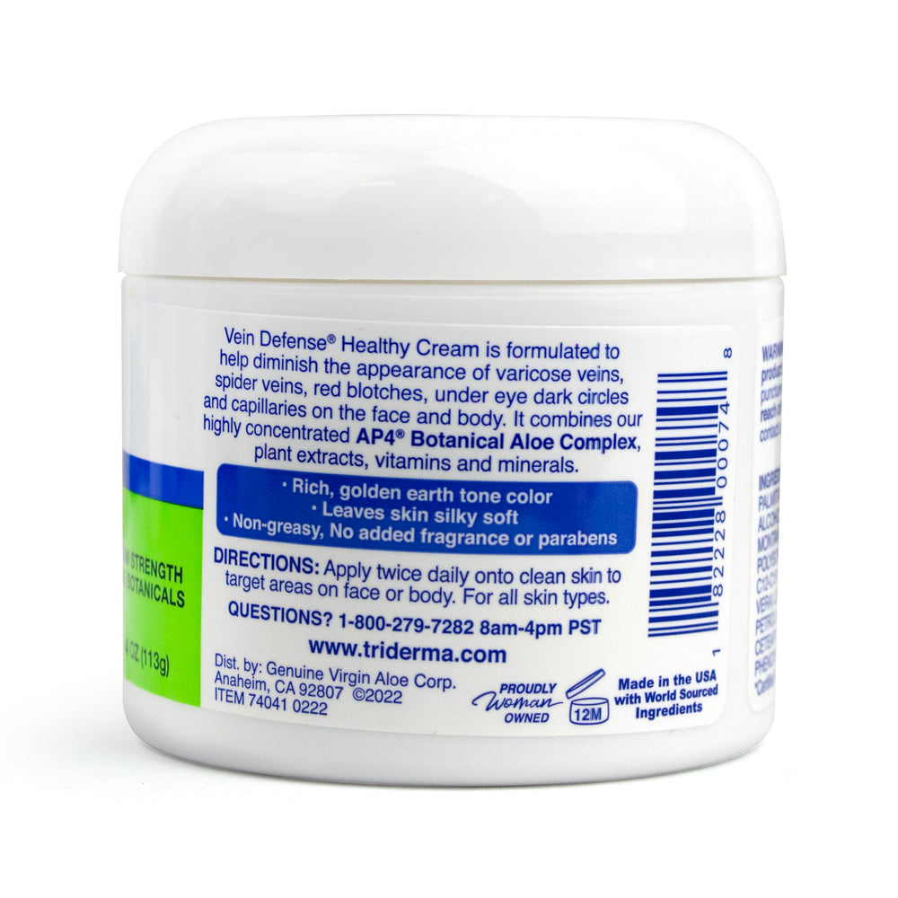 TriDerma Vein Defense Vitamin E panel signals antioxidant nourishment.