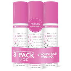 TRIDESIGN Aerogel bottle with spray hold for flexible styling and long-lasting lift.