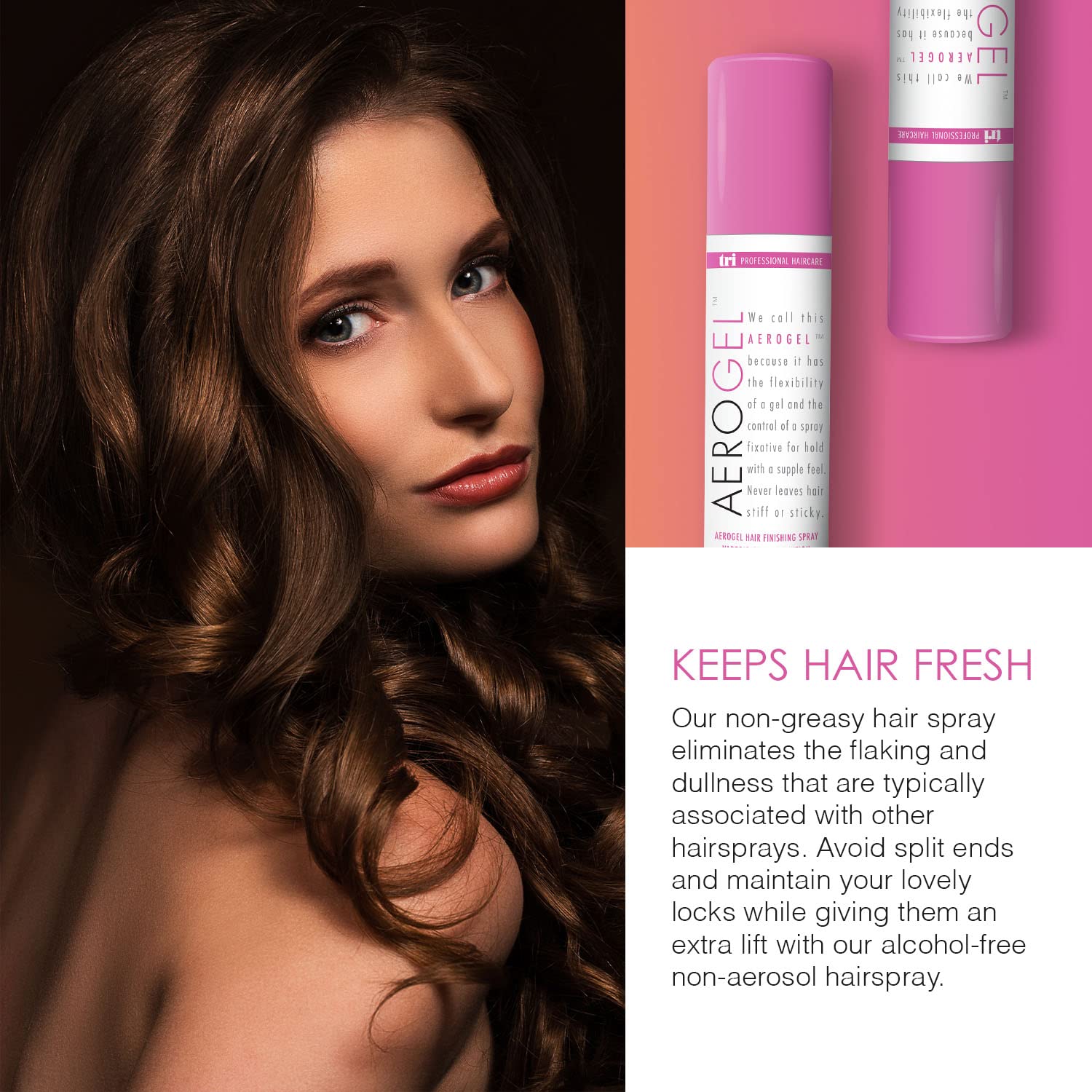 TRIDESIGN Aerogel hairspray works on all hair types for versatile styling.