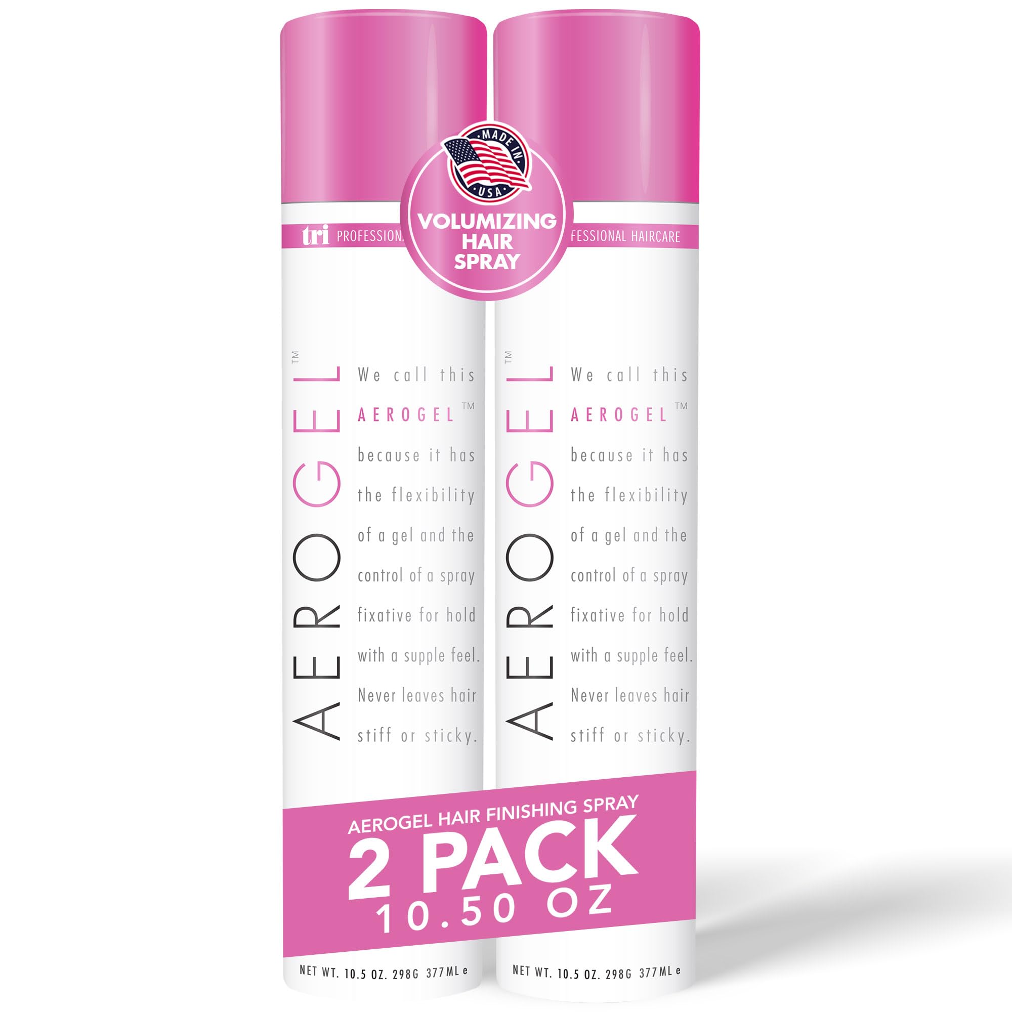 TRIDESIGN Aerogel hairspray bottle shows strong hold for all-day control.