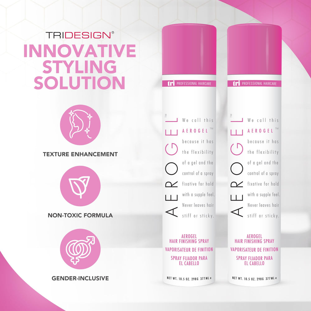 TRIDESIGN Aerogel hairspray mist provides light, flexible spray without stiffness.