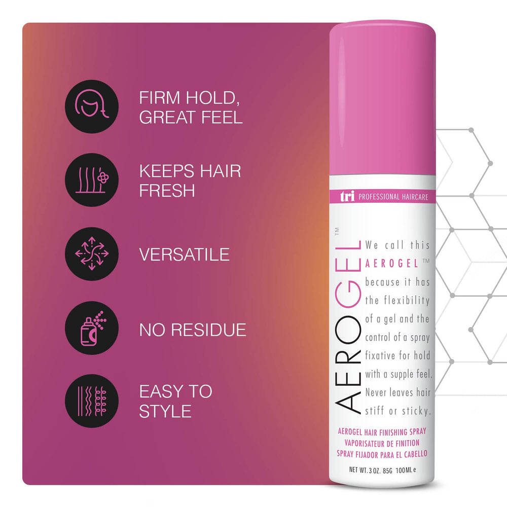 TRIDESIGN Aerogel hairspray spray mist for a light, non-sticky finish.