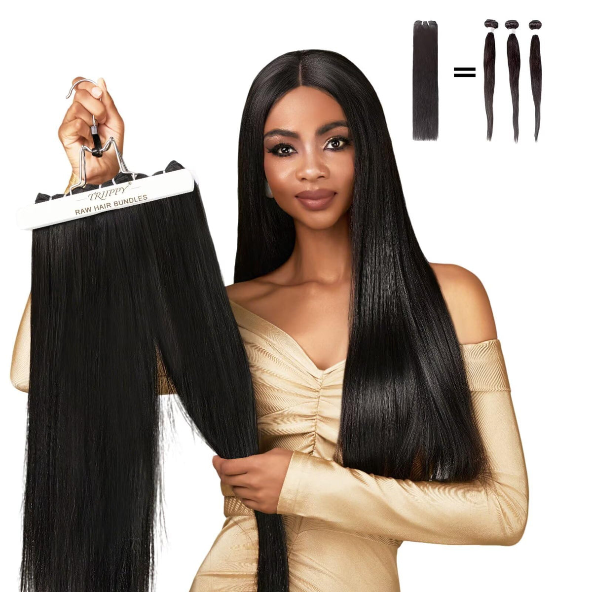 Triippy straight bundles close-up shows natural Cambodian hair with aligned cuticles for smooth feel.