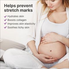 TriLASTIN being applied to a pregnant belly demonstrating soothing moisture