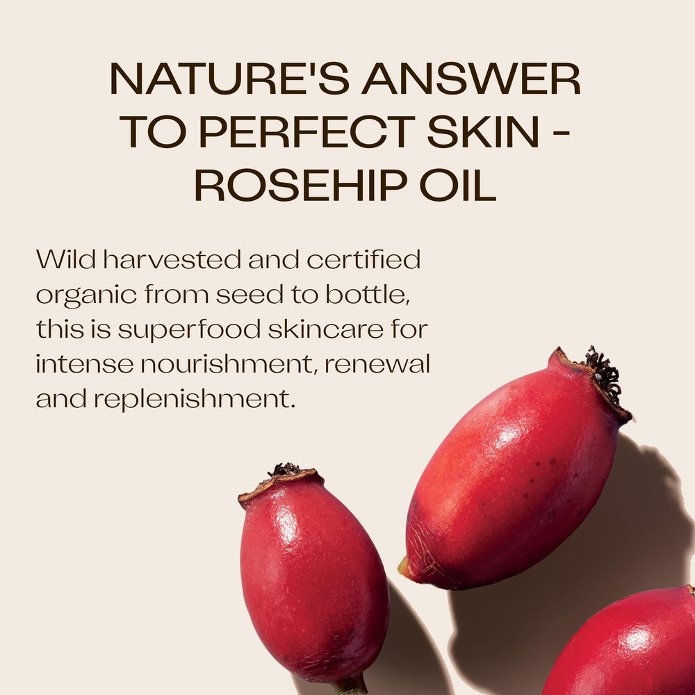 Trilogy Rosehip Oil amber bottle protects potency from light.