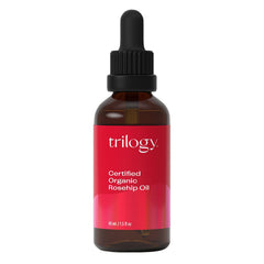 Trilogy Rosehip Oil bottle shows pure organic skincare nourishment.