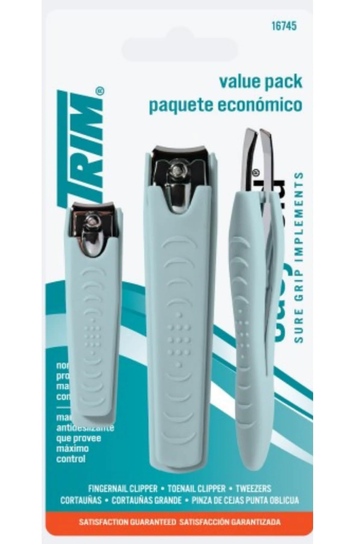 Trim Easy Hold 3pc pack showing non-slip grip clippers for precise nail trimming and convenience.