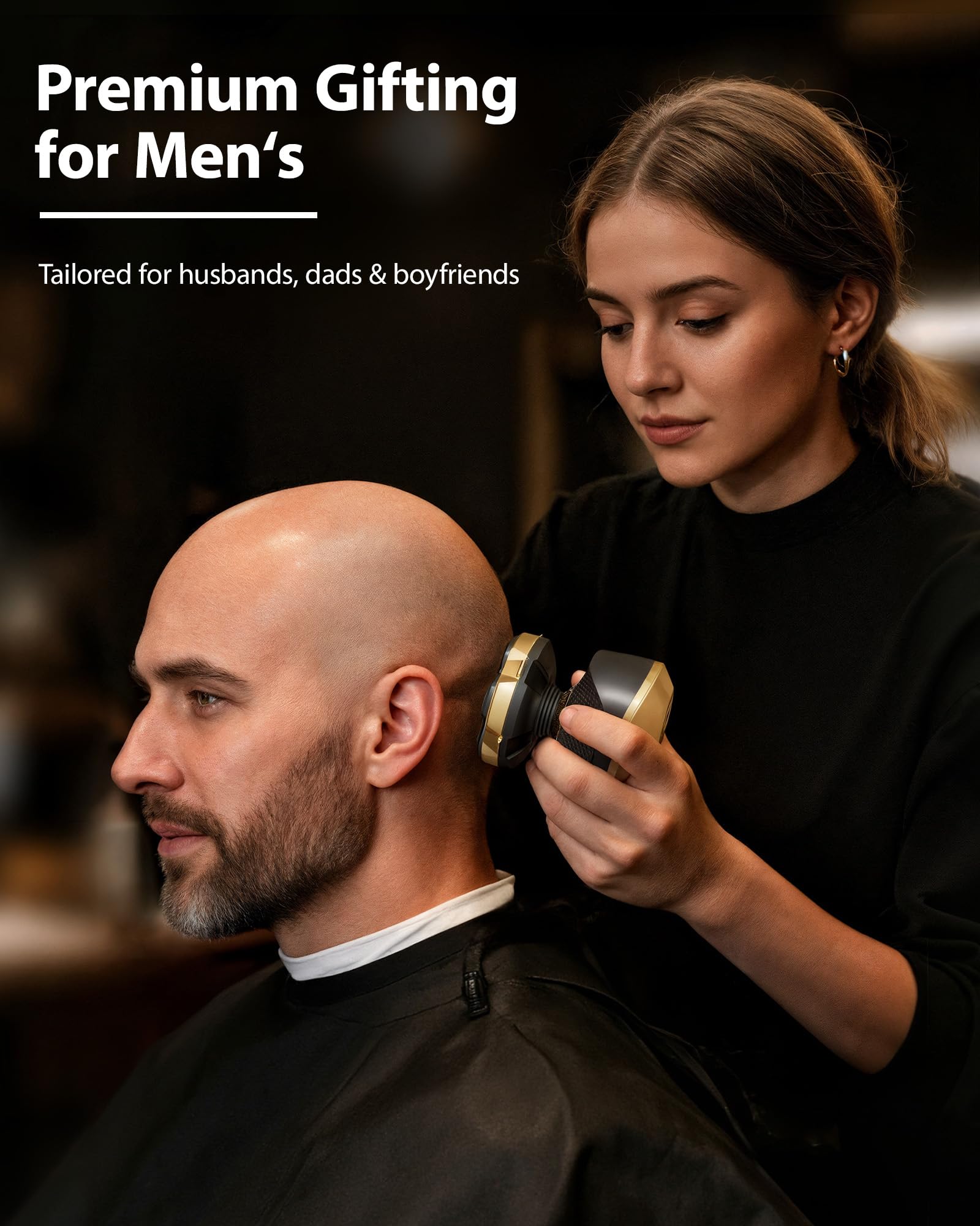 Trimcoo massage brush head on skin to soothe post-shave feel.