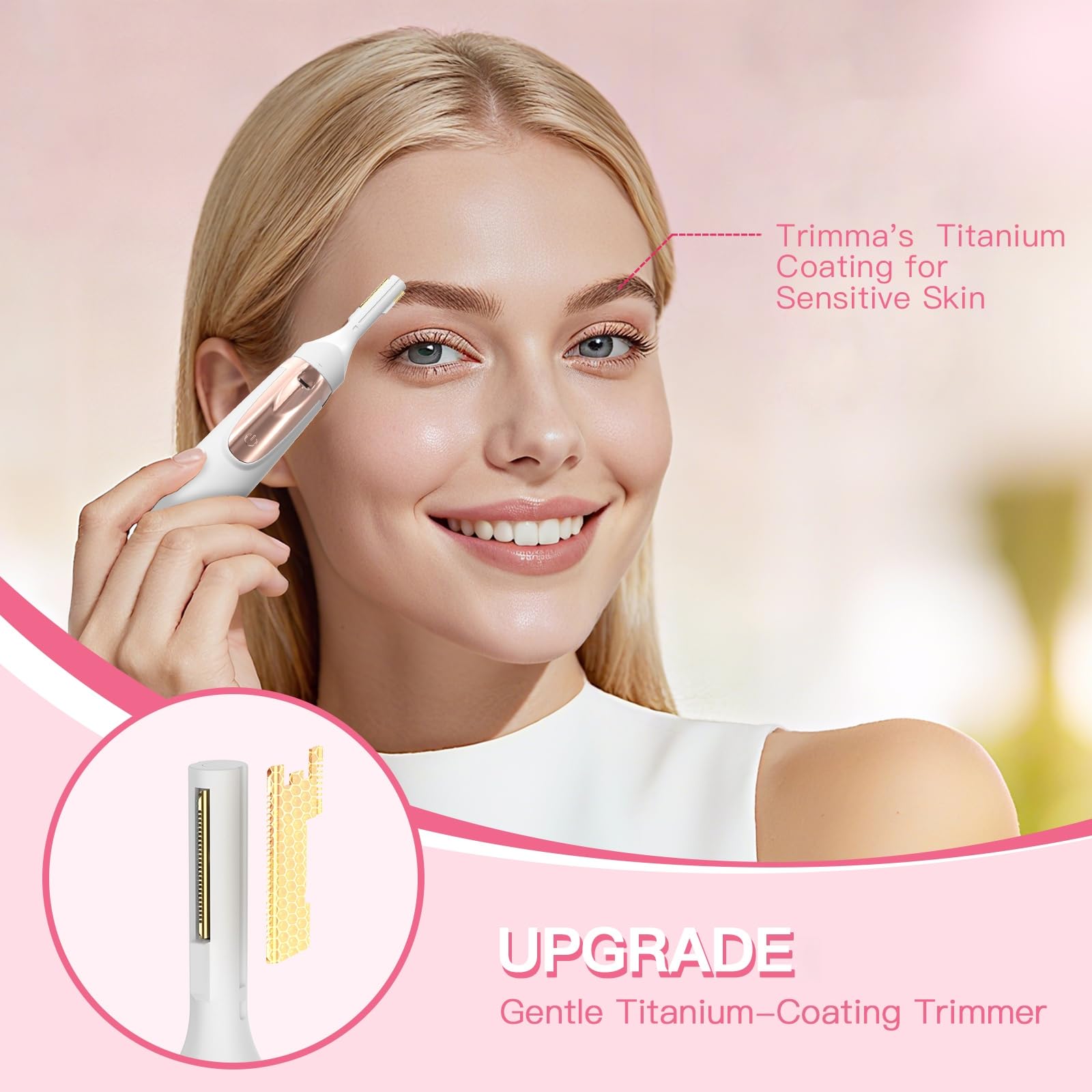 Trimma Skin Safe hypoallergenic head reduces irritation during close facial trimming.