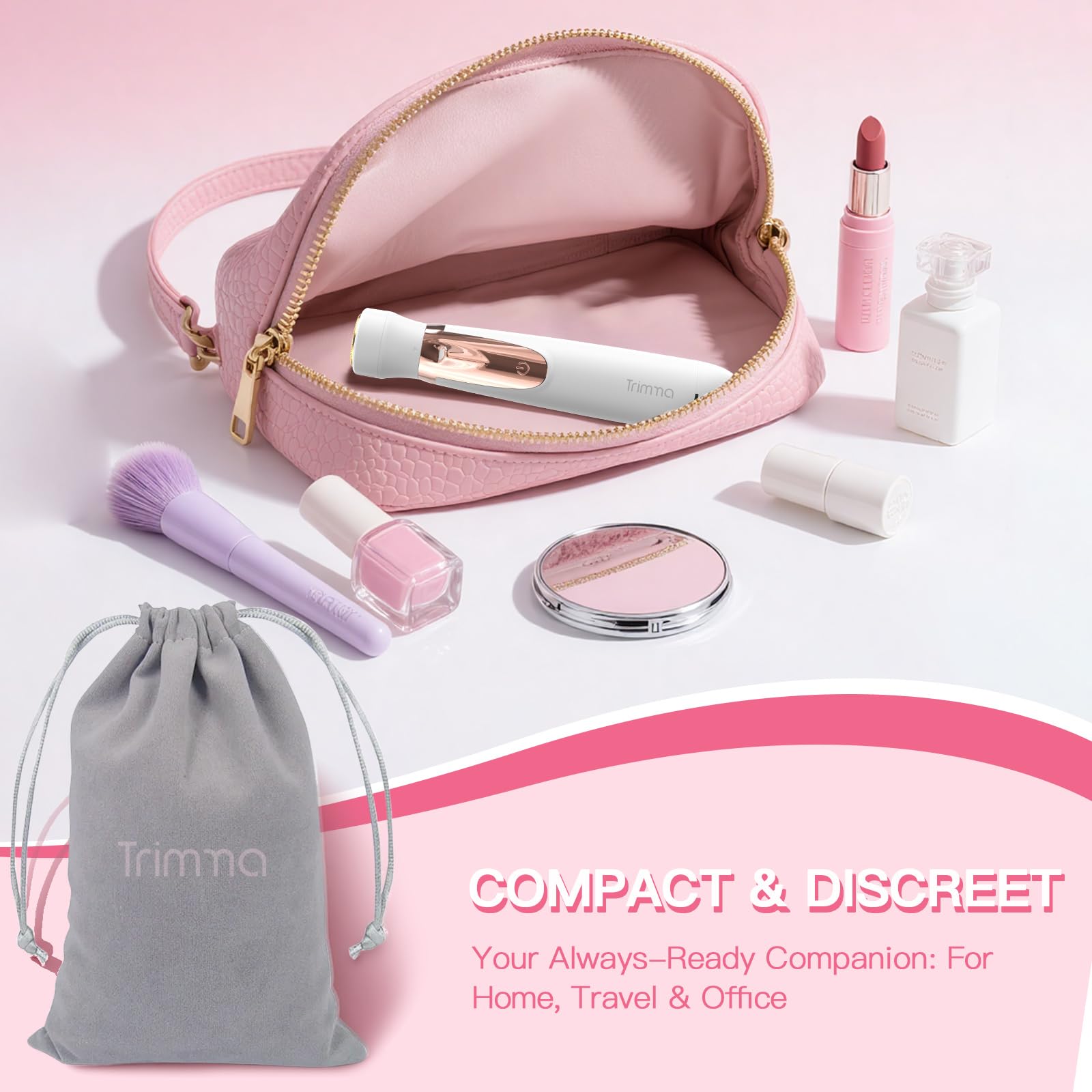 Trimma travel storage pouch included for on-the-go grooming in style.