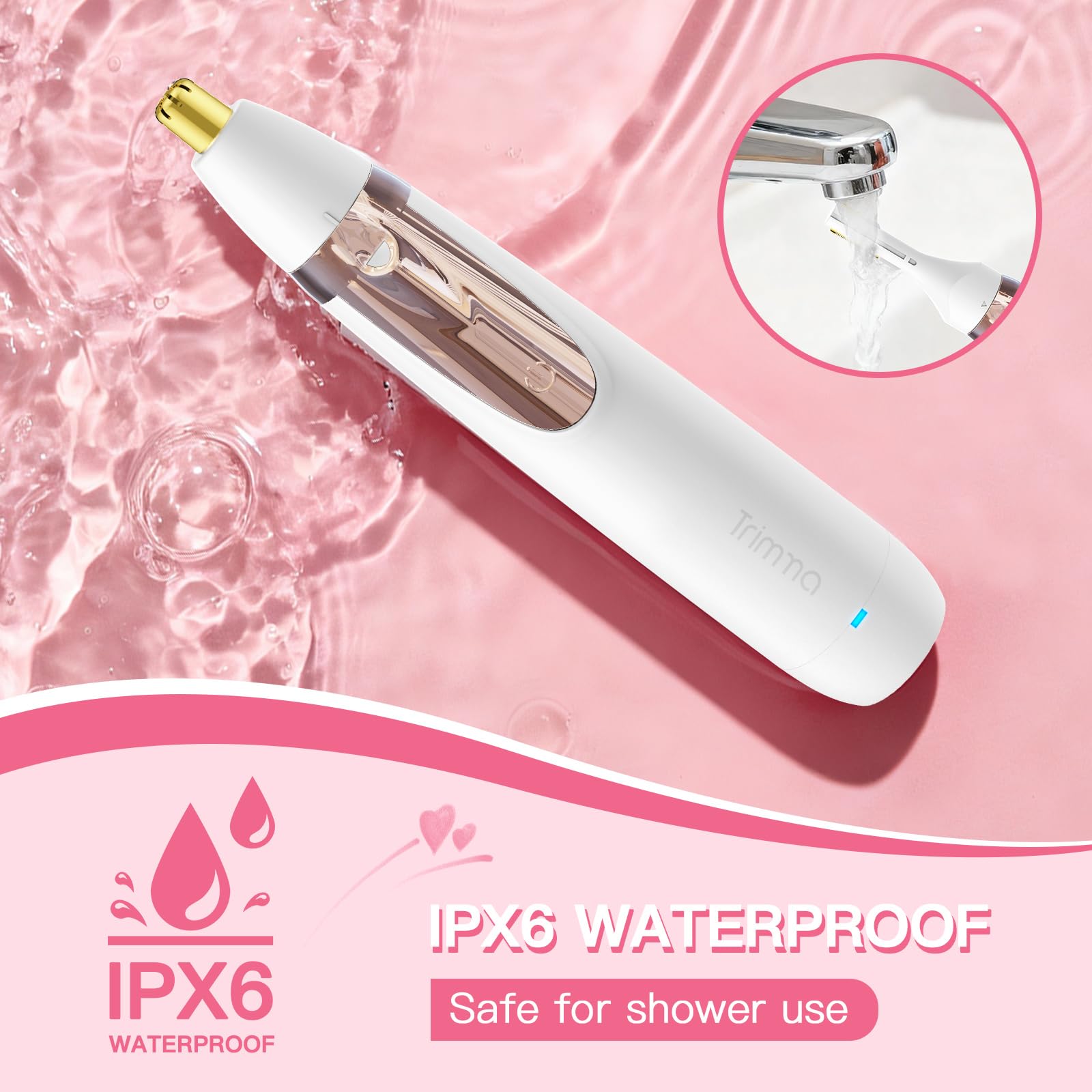 Trimma USB rechargeable with LED light helps illuminate tricky areas.