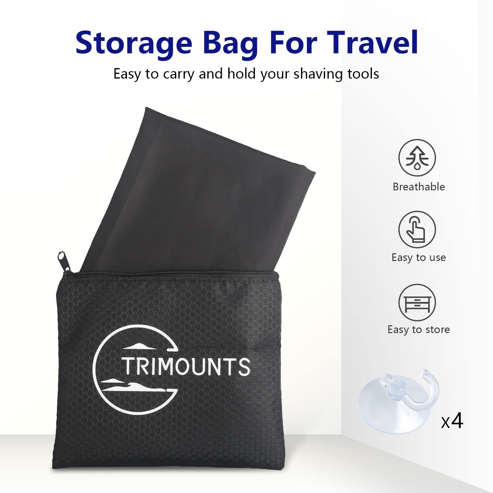 Trimounts beard bib curved mesh pocket catches hair for quick cleanup.