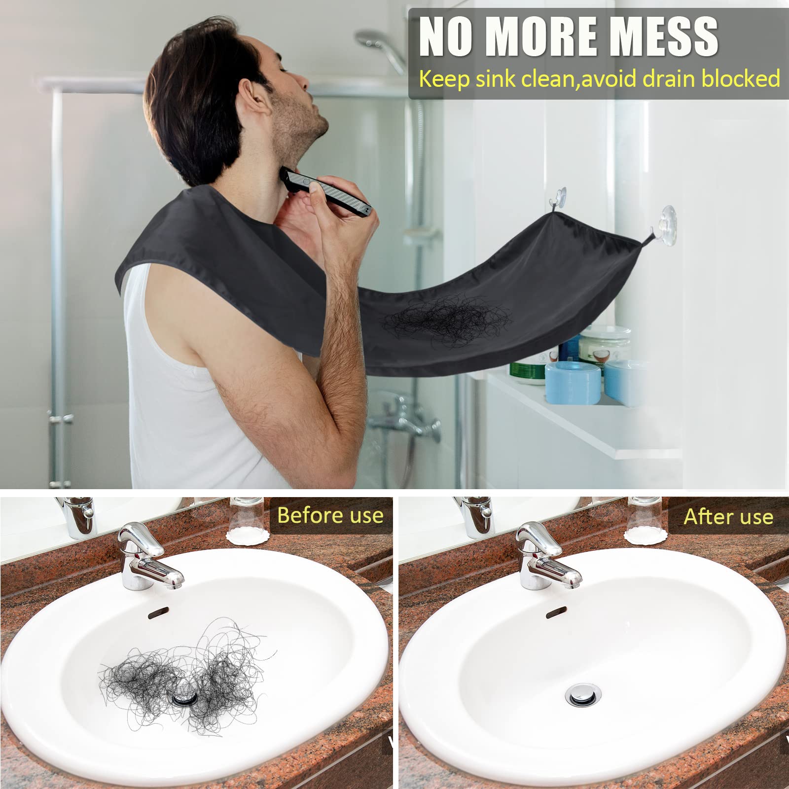 Trimounts beard bib with suction cups secured to mirror for steady setup.