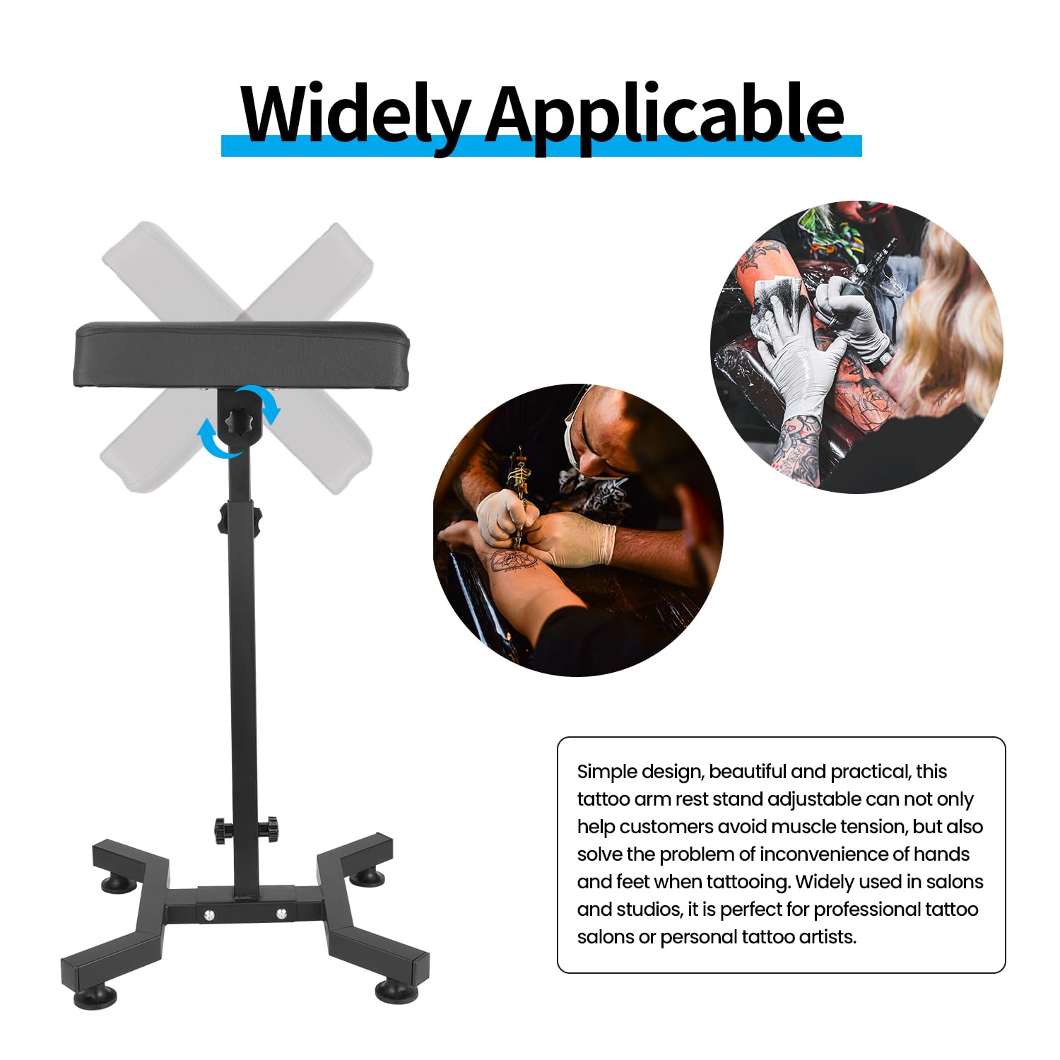 Tripartite Tattoo Armrest Stand leather-panel provides soft, durable cushion and easy cleaning