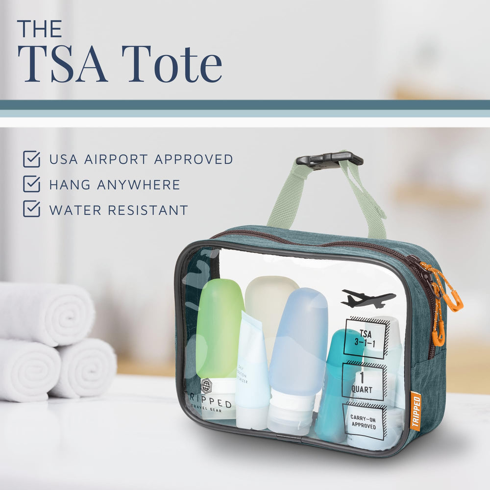 TRIPPED Toiletry Bag Kit folded vs unfolded size illustrates flexible packing options