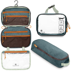 TRIPPED Toiletry Bag Kit hanging bag view keeps grooming items organized for easy access