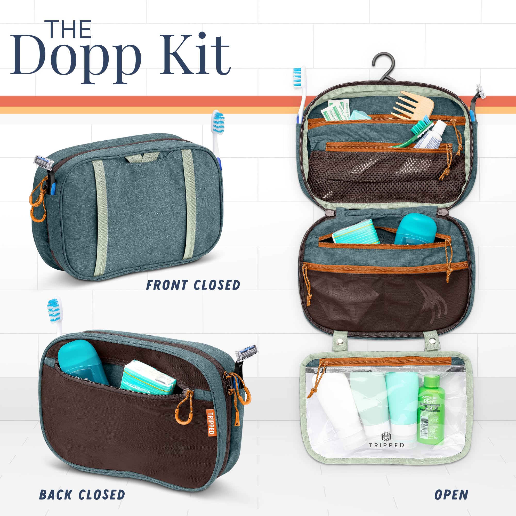 TRIPPED Toiletry Bag Kit premium nylon with YKK zippers for durable daily use