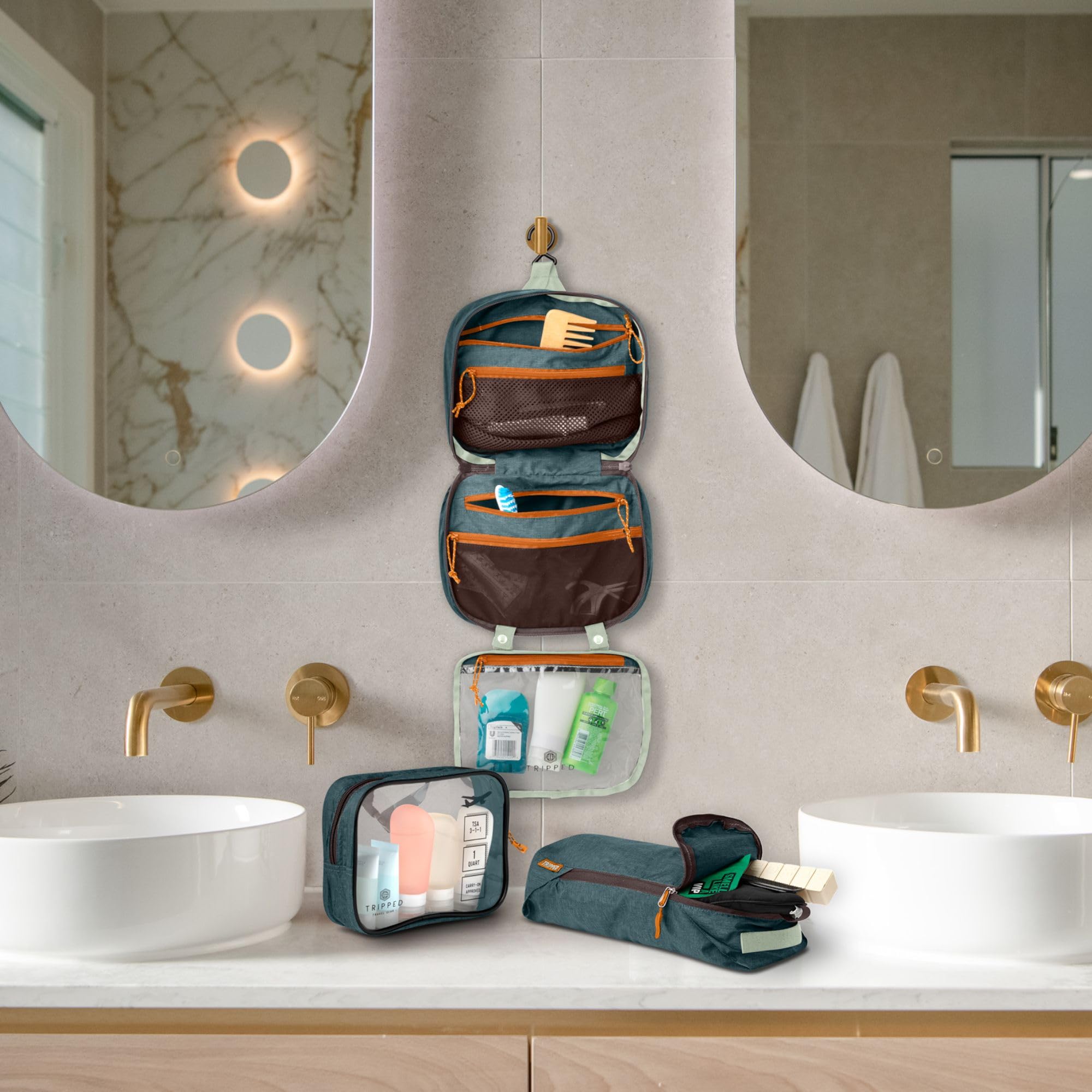 TRIPPED Toiletry Bag Kit TSA 311 liquid bag view simplifies security checks and showers