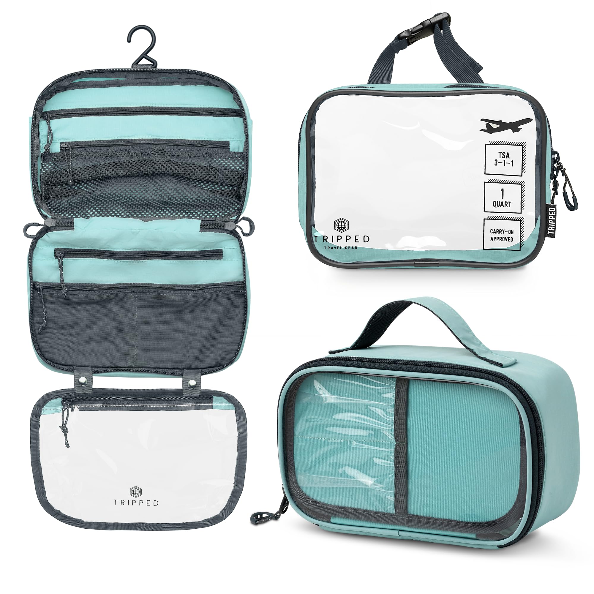 TRIPPED Toiletry Bag Set hanging bag for easy TSA-accessible storage on trips