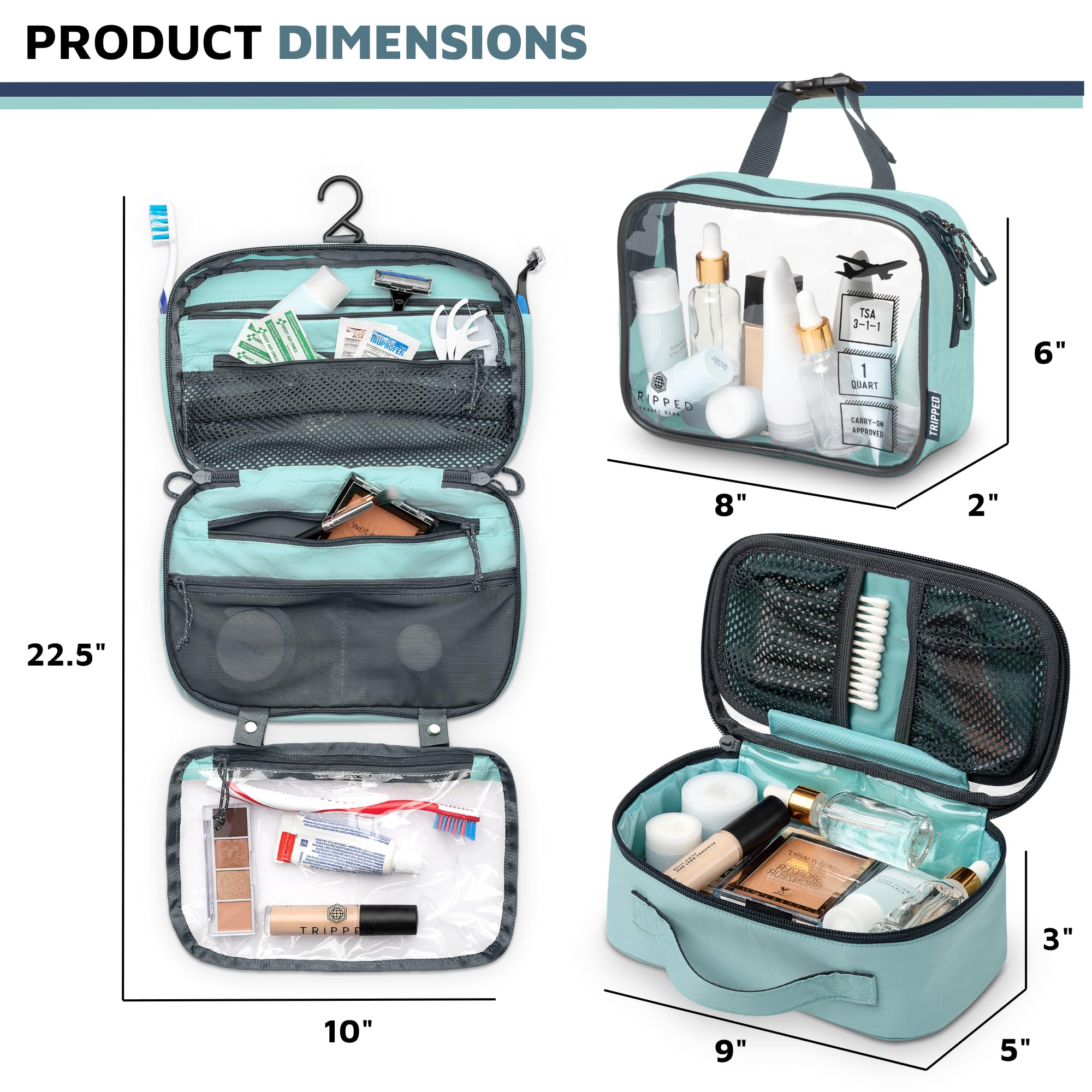 TRIPPED Toiletry Bag Set makeup bag with brush organizer keeps cosmetics organized