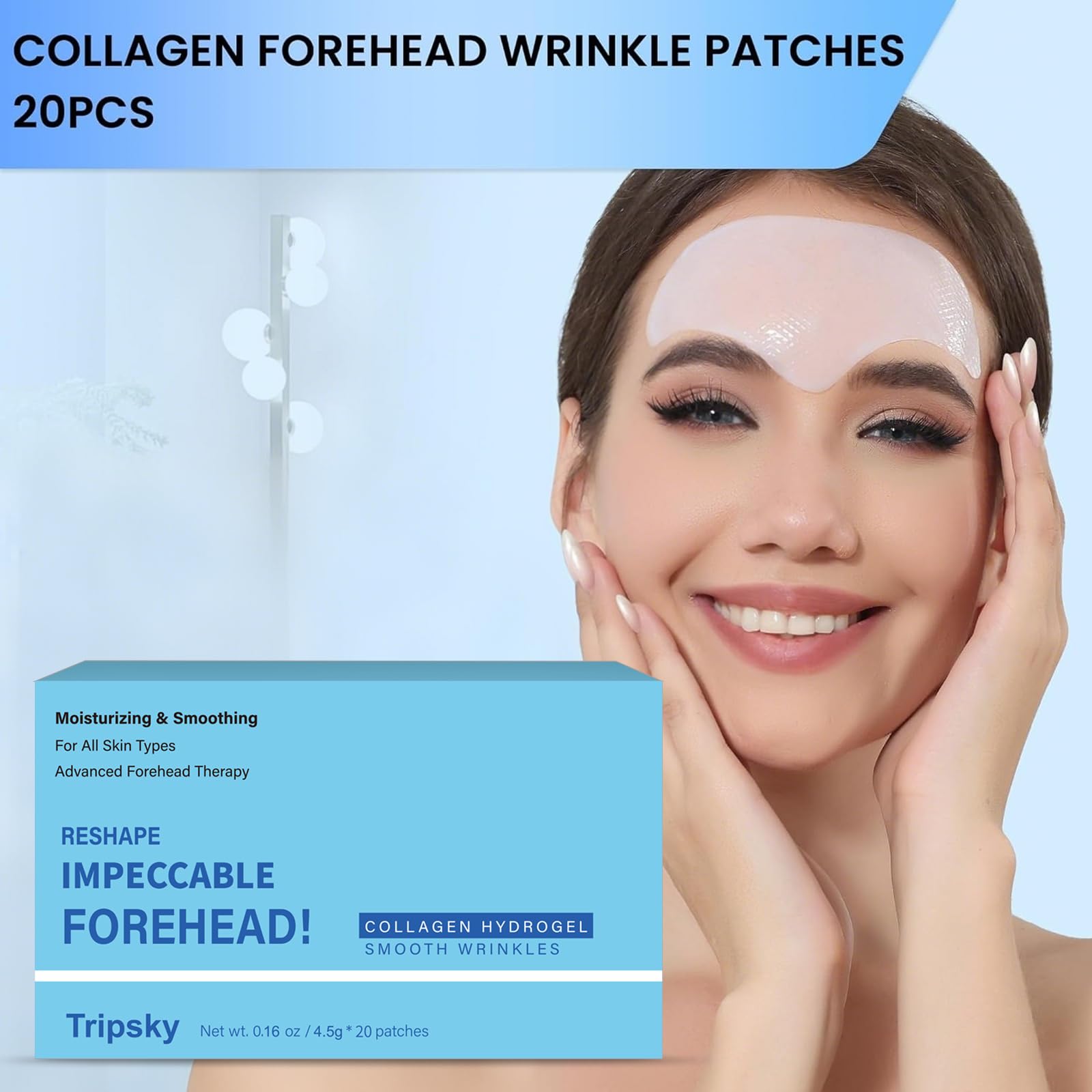 Tripsky patch close-up emphasizes collagen content for elasticity support.