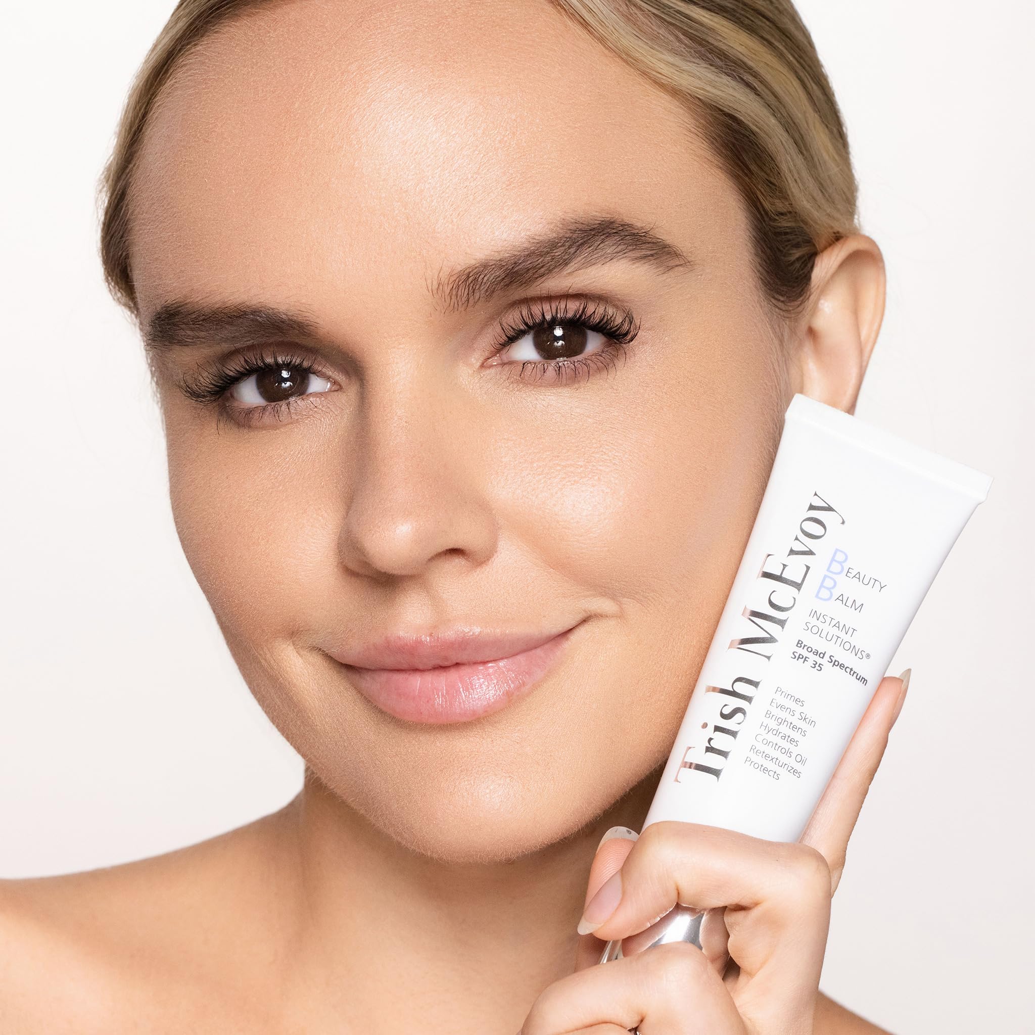 Trish McEvoy Beauty Balm finish provides natural coverage with brightness