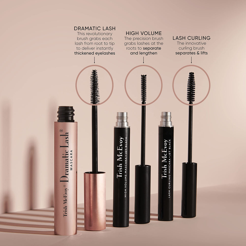 Trish McEvoy High Volume Mascara tubular formula closeup highlights smudge-resistant wear.