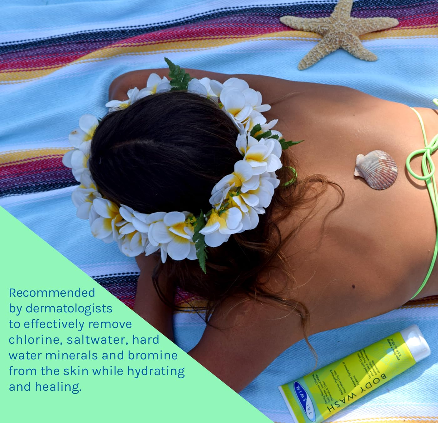 TRISWIM chlorine removal body wash ingredients closeup highlights aloe vera and provitamin B5 benefits