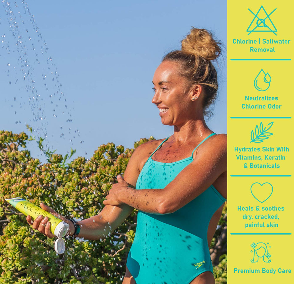 TRISWIM chlorine removal body wash lathering hands demonstrates cleansing and moisturizing action
