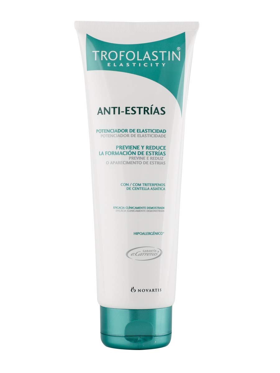 Trofolastin Anti-stretch cream packaging showing pregnancy-friendly stretch prevention support.