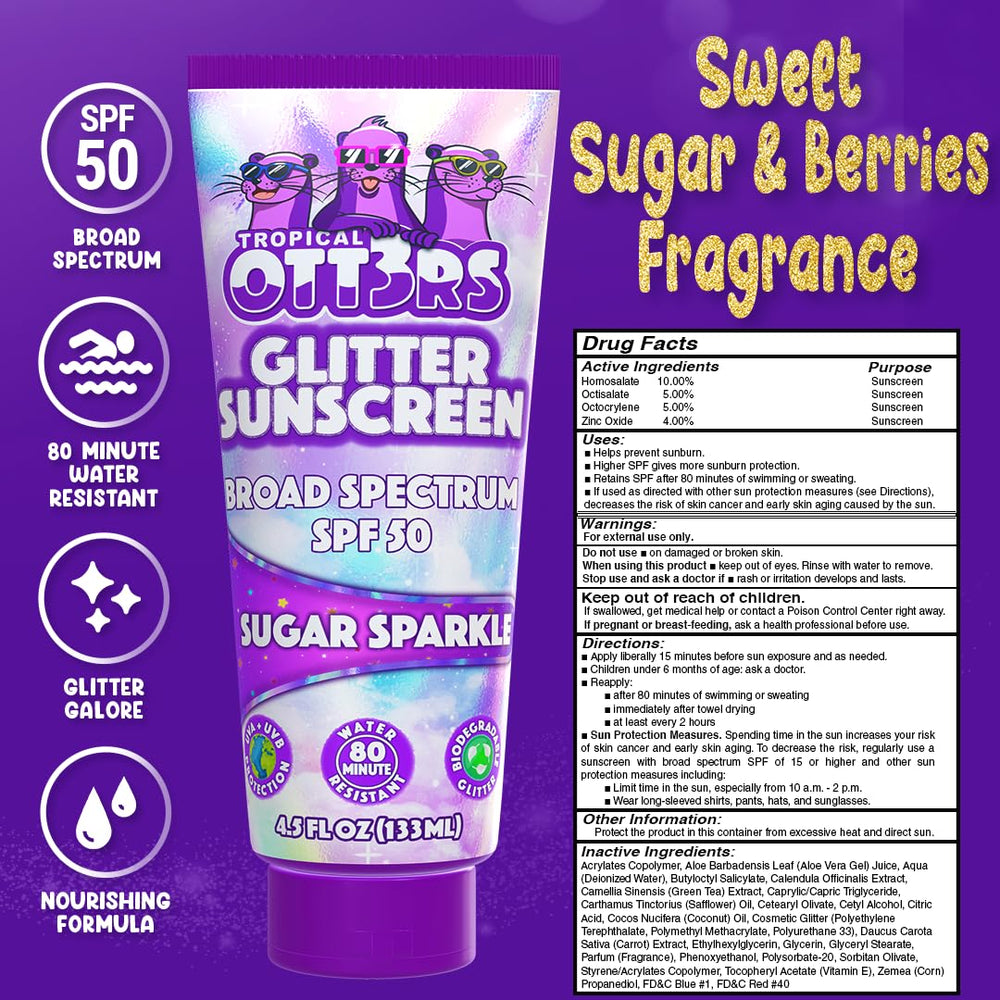 Applying Glitter Sunscreen on arm demonstrates easy blend and non-sticky feel.