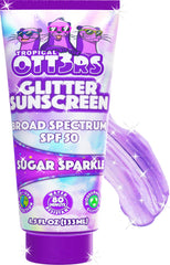 TROPICAL OTT3RS Glitter Sunscreen bottle front shows SPF 50 protection for everyday sun safety.