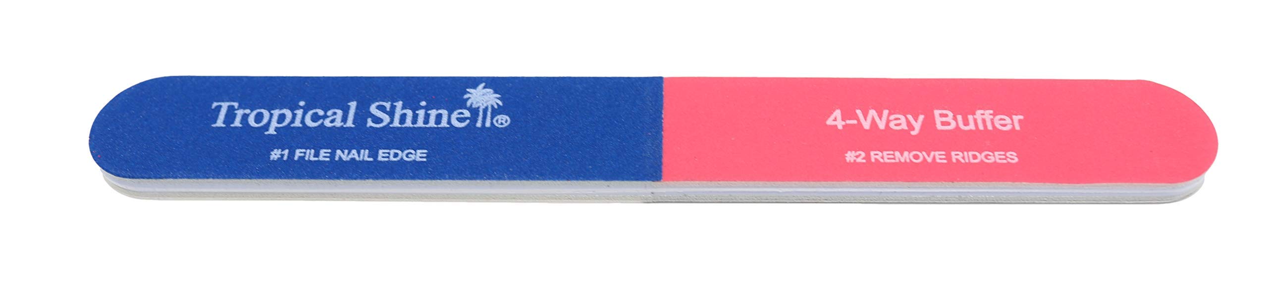 Tropical Shine 4-Way small nail buffer with step labels for at-home manicure