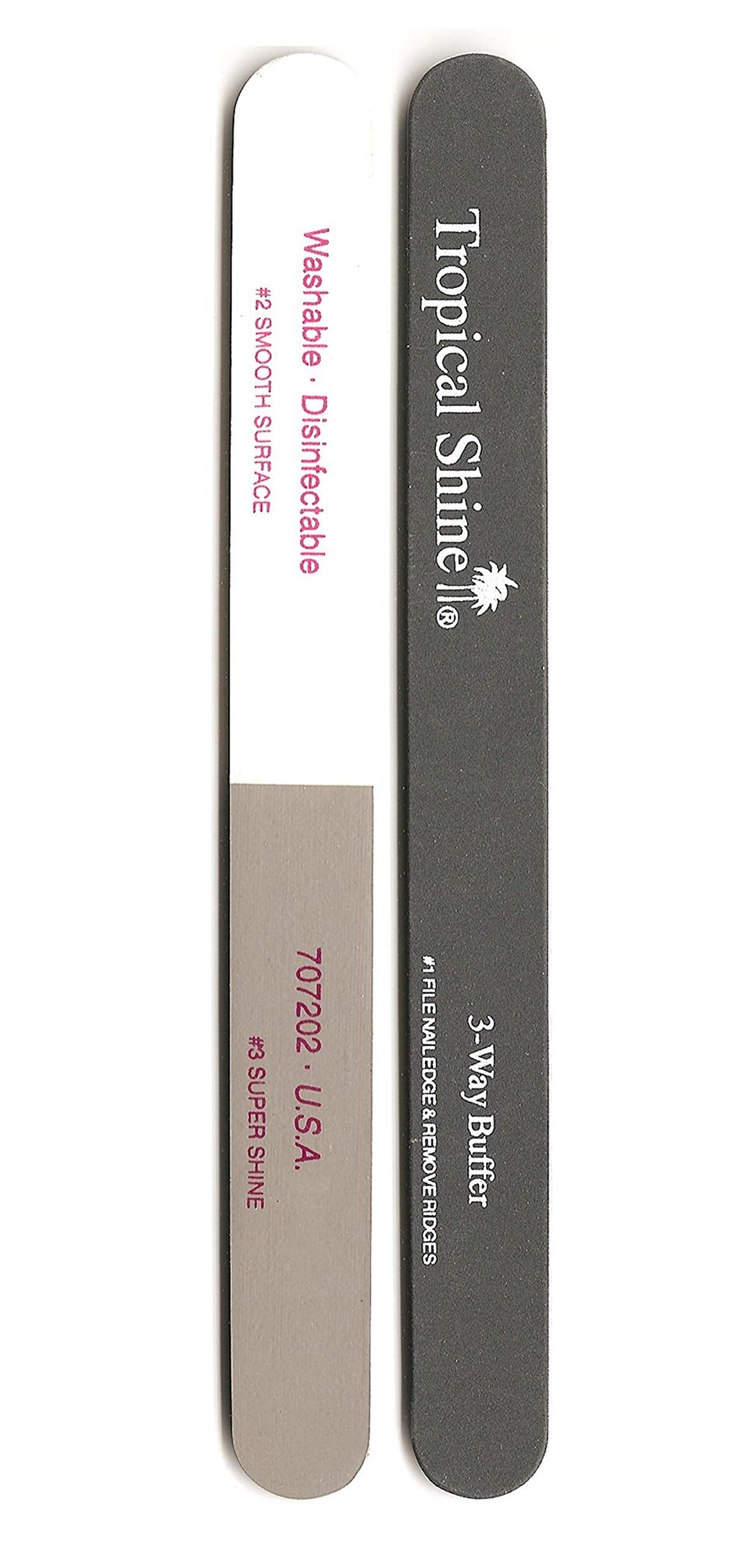 Tropical Shine Large 3-Way Buffer showing nail edge filing for cleaner shaping.