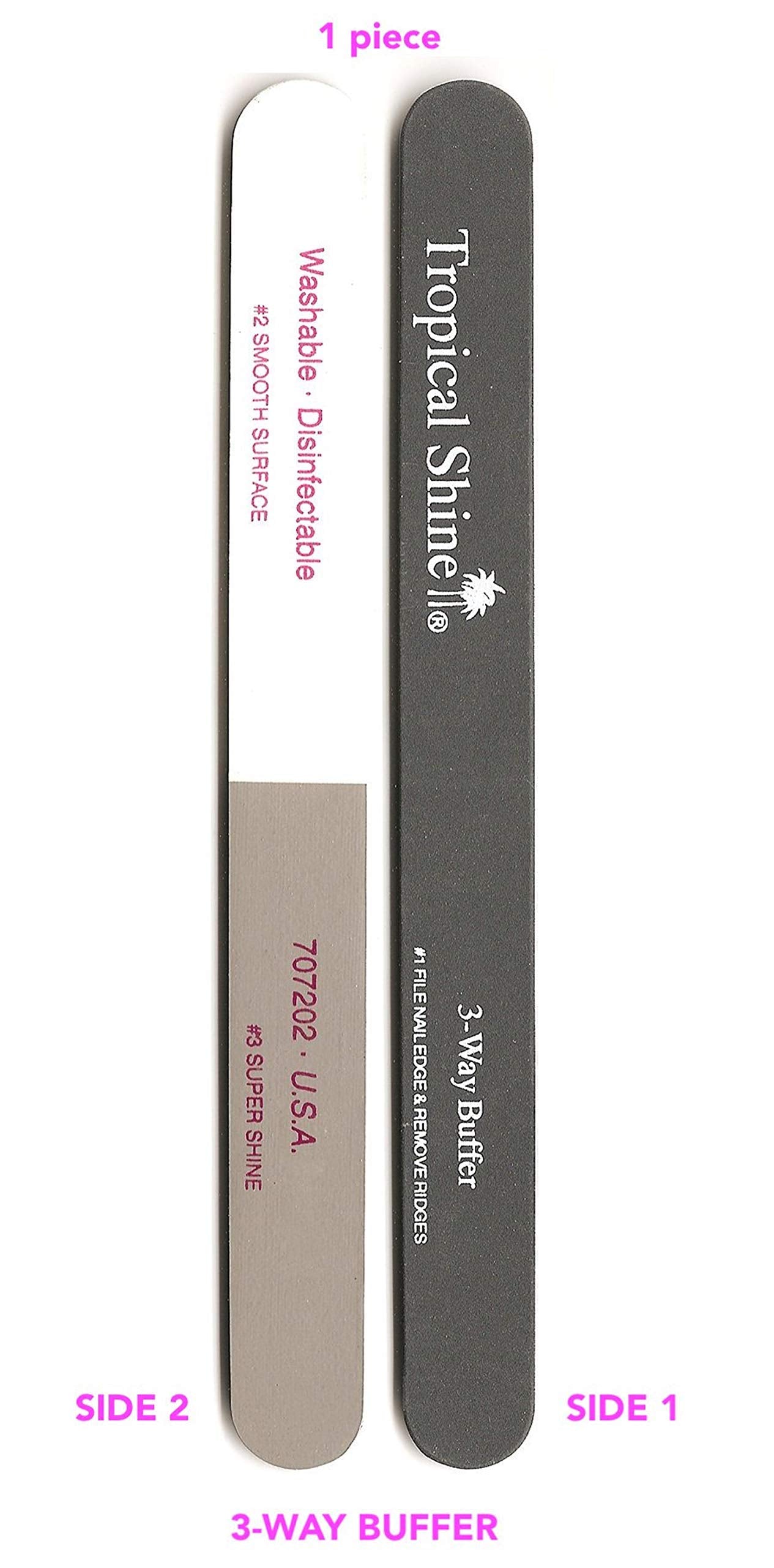 Tropical Shine Large 3-Way Buffer focusing on the smooth surface for even buffed nails.